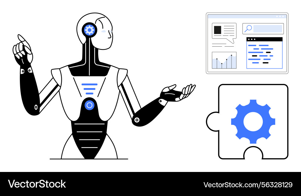 Robot explaining ai integration with web analytics Robot explaining ai integration with web analytics vector image