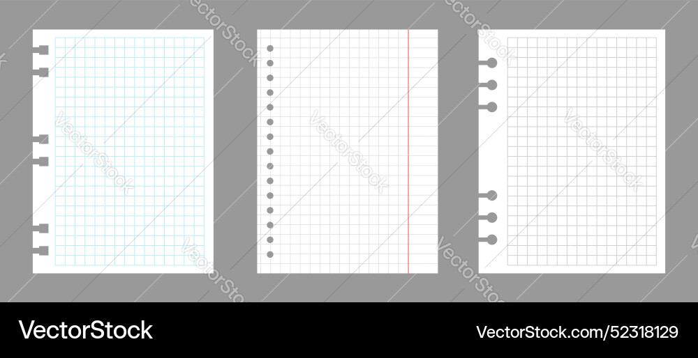 Set of notebook sheets isolated on gray background Set of notebook sheets isolated on gray background vector image