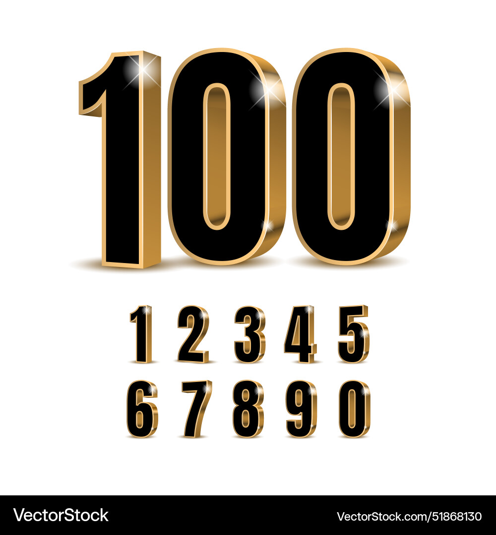 3d black numbers with golden outline Royalty Free Vector