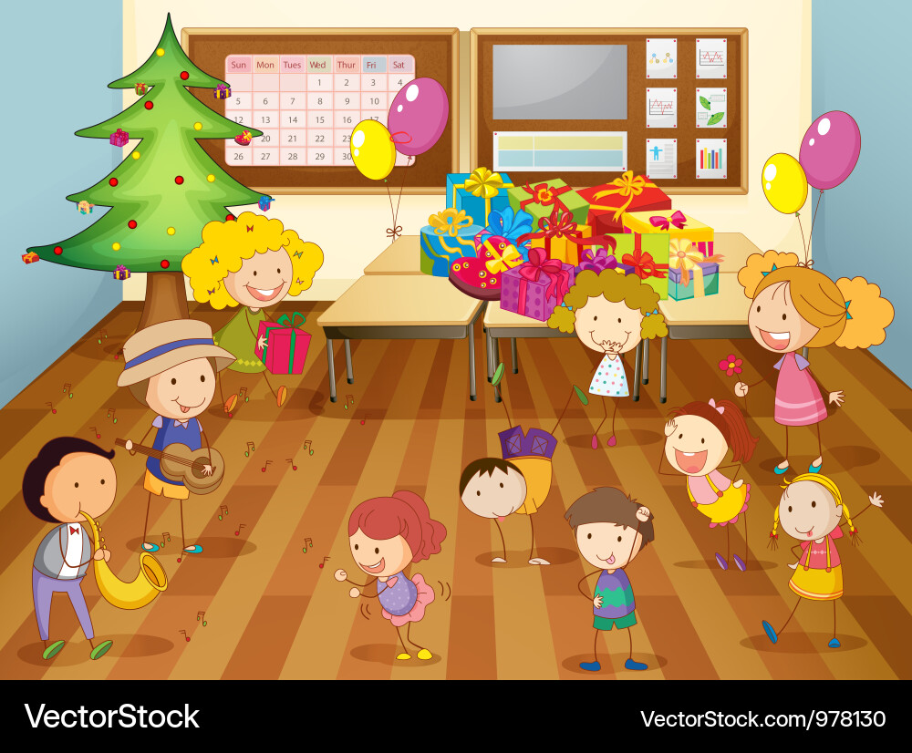 Children Dancing in Classroom Vector Image
