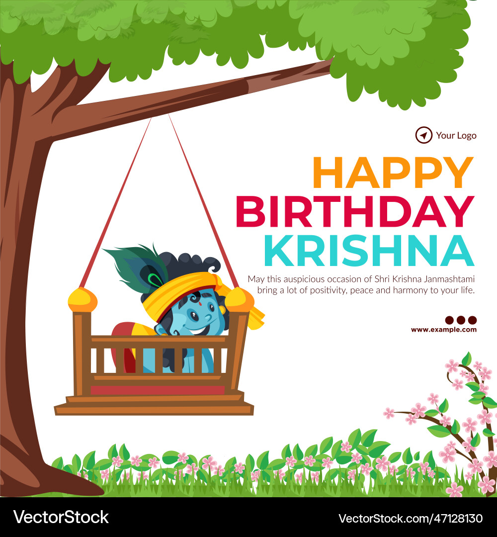 Happy krishna janmashtami banner design template vector image