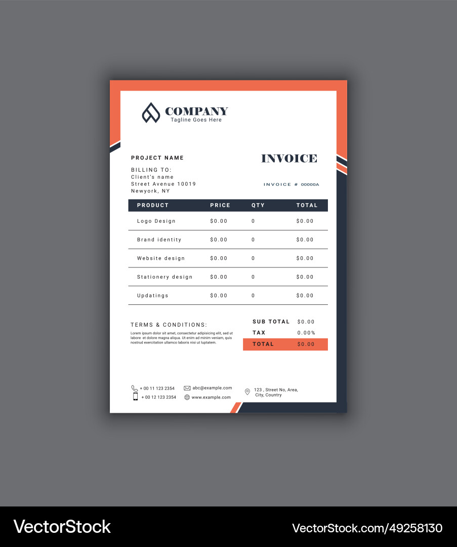 Minimal invoice template design Minimal invoice template design vector image