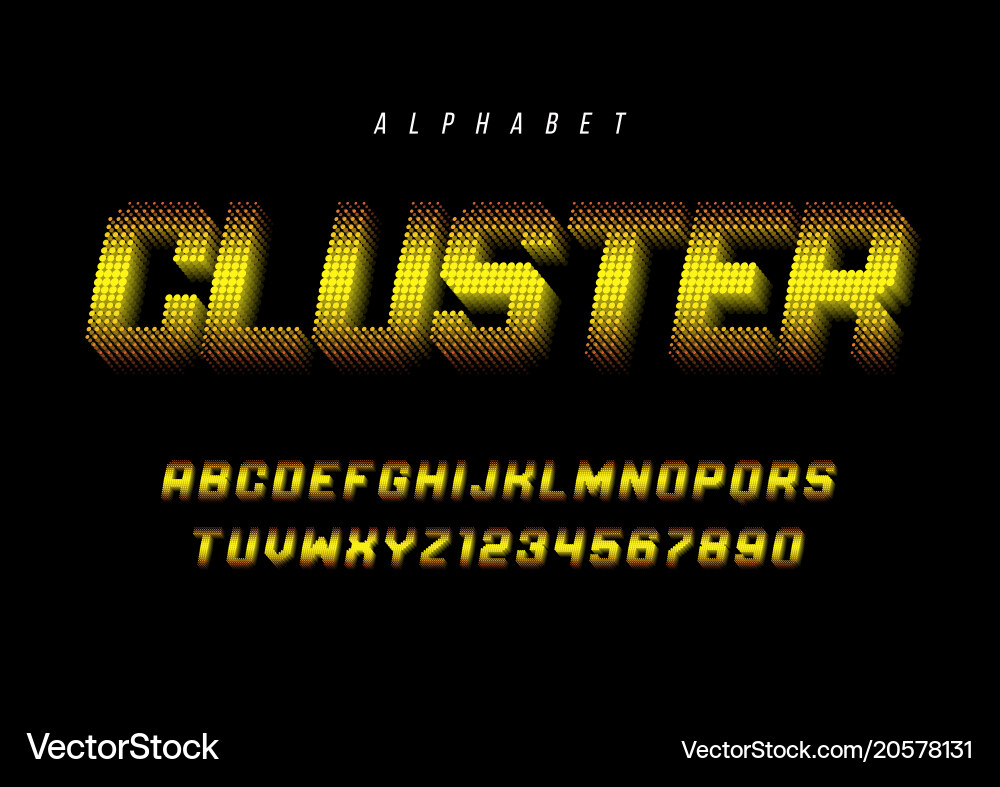 Cluster stylized display font design alphabet vector image