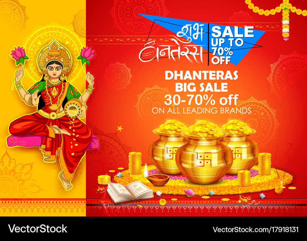 Lakshmi Diwali Dhanteras Greetings Vector Image
