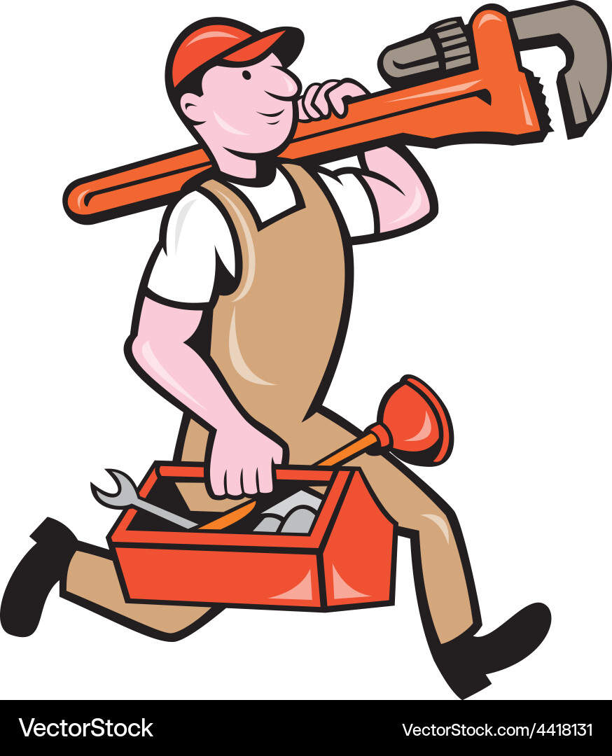 Plumber with Toolbox Running vector image