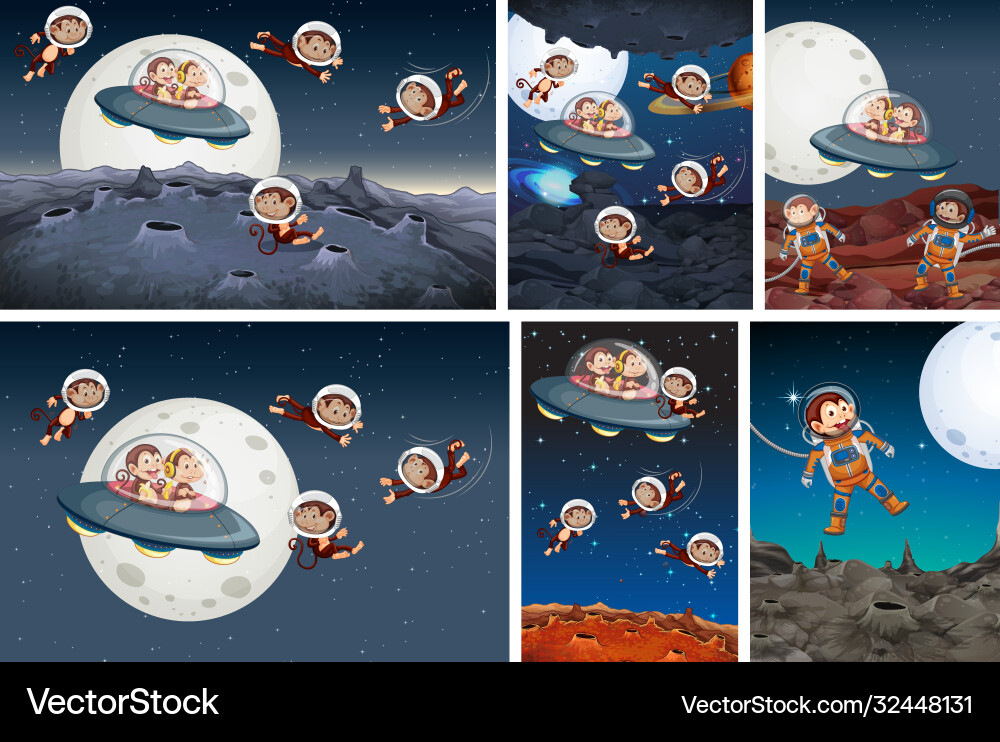 Set monkey exploring space Set monkey exploring space vector image