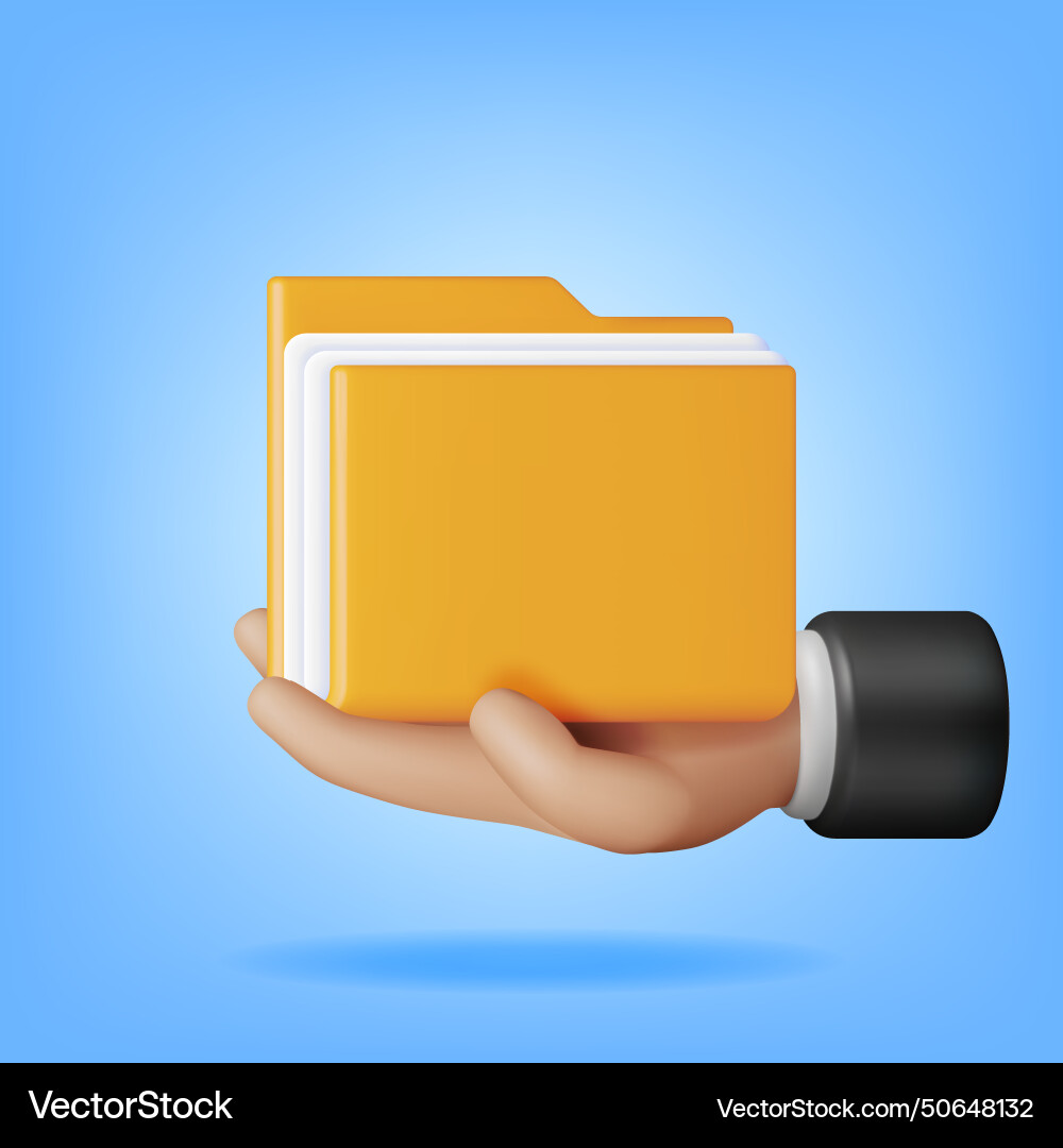 3d business folder full of papers in hand Vector Image