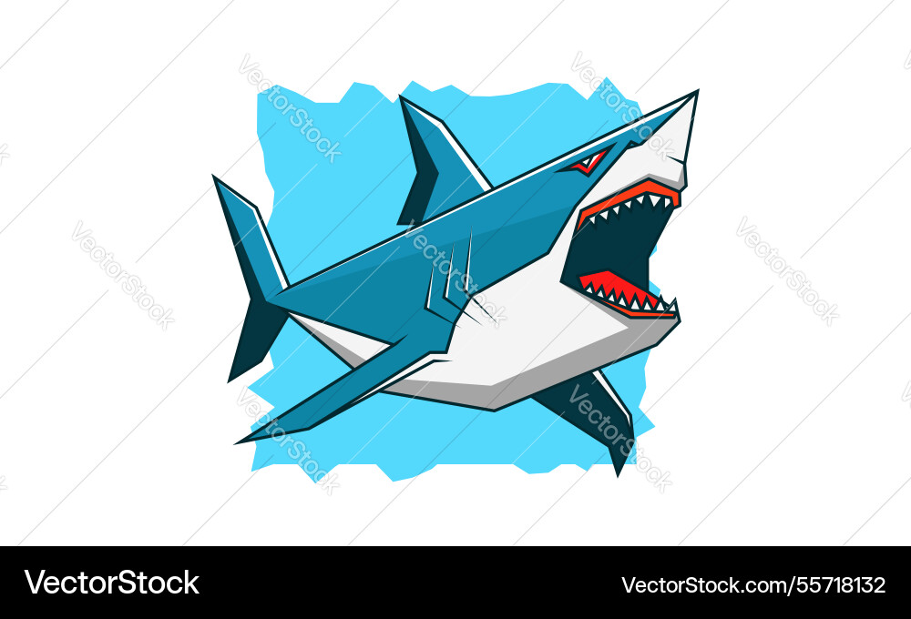 Low poly angular cubic simple scary shark vector image