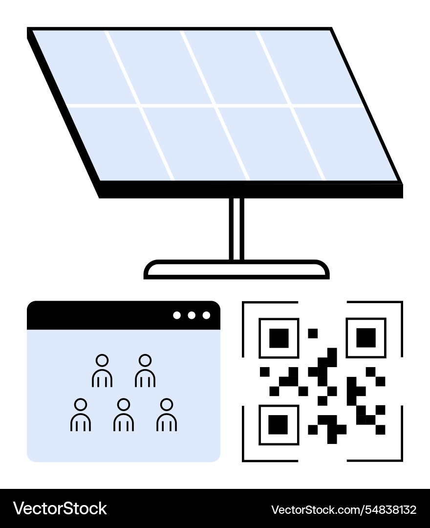 Solar panel group network interface and qr code Solar panel group network interface and qr code vector image