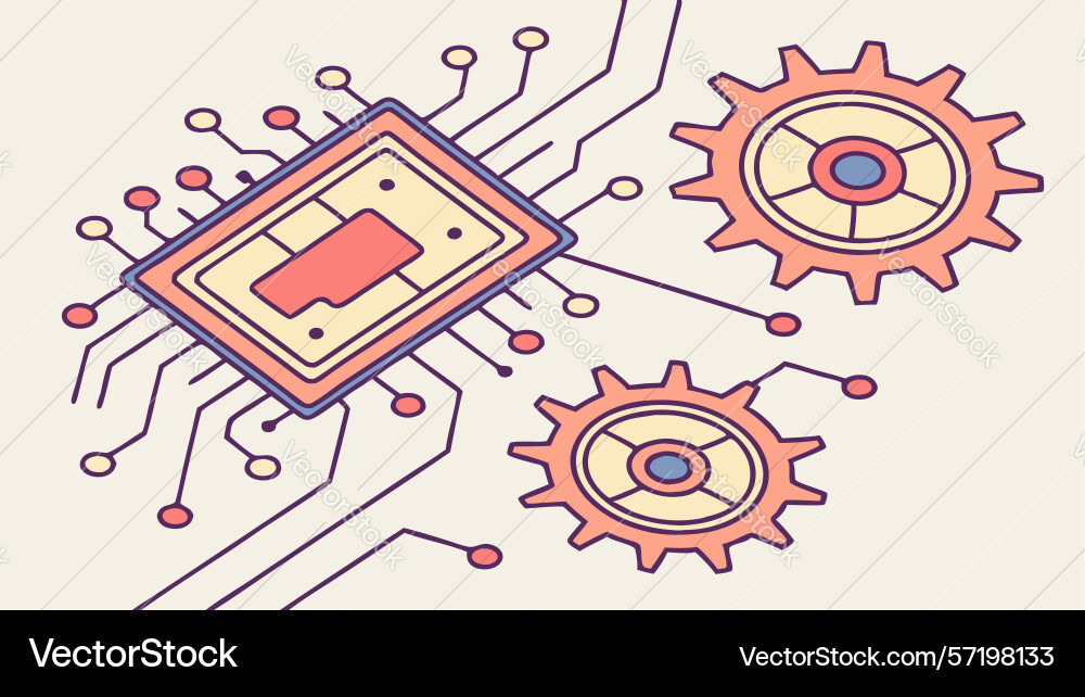 Interlocking gears with circuit board design vector image