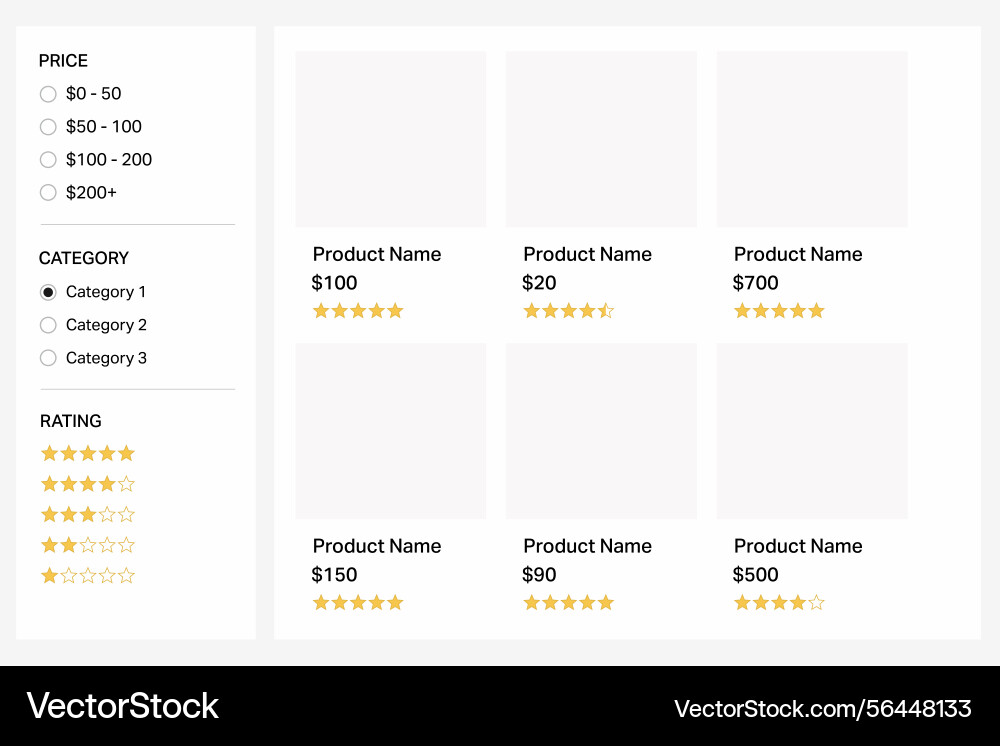 Online product grid layout with sidebar filters vector image