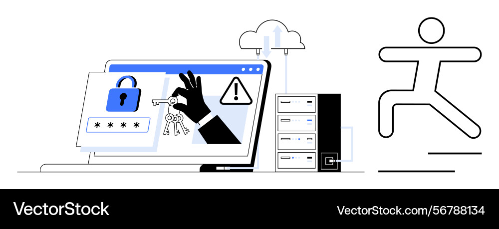 Cybersecurity alert with key handover and data Cybersecurity alert with key handover and data vector image