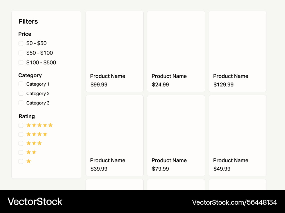 Online product grid layout with sidebar filters vector image