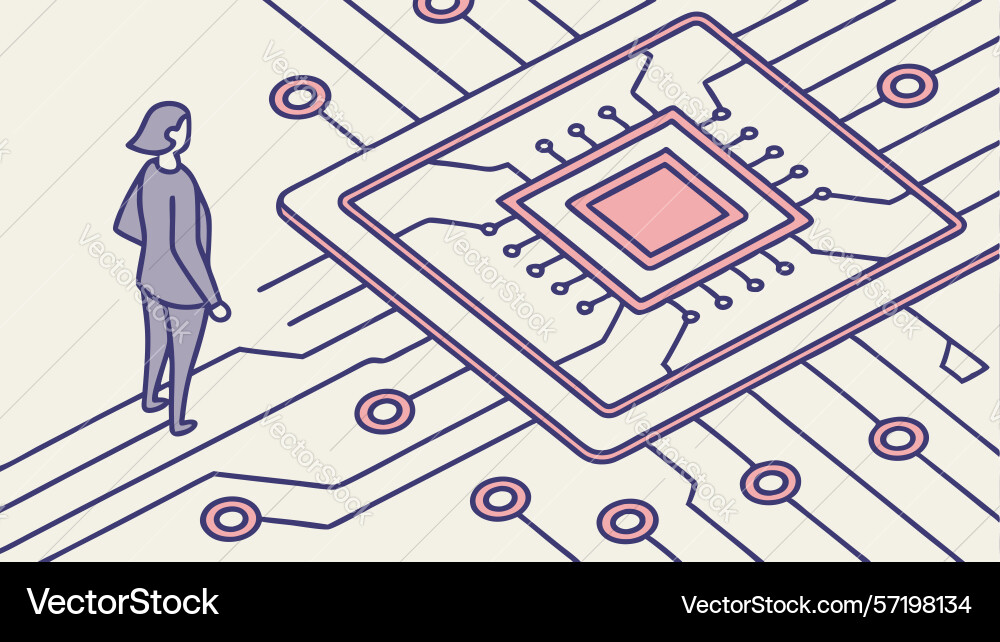 Person with large circuit board design generative vector image