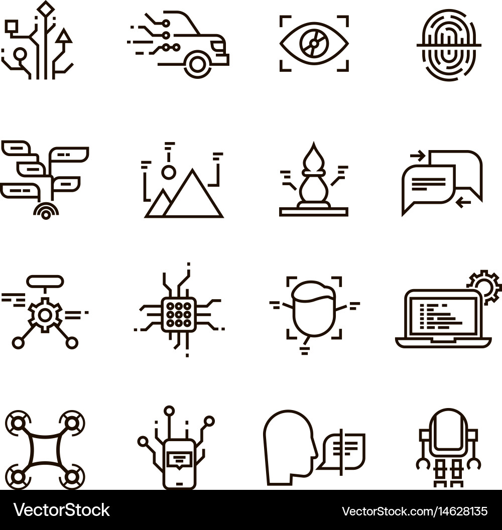 Artificial Intelligence Neural Network Icons vector image