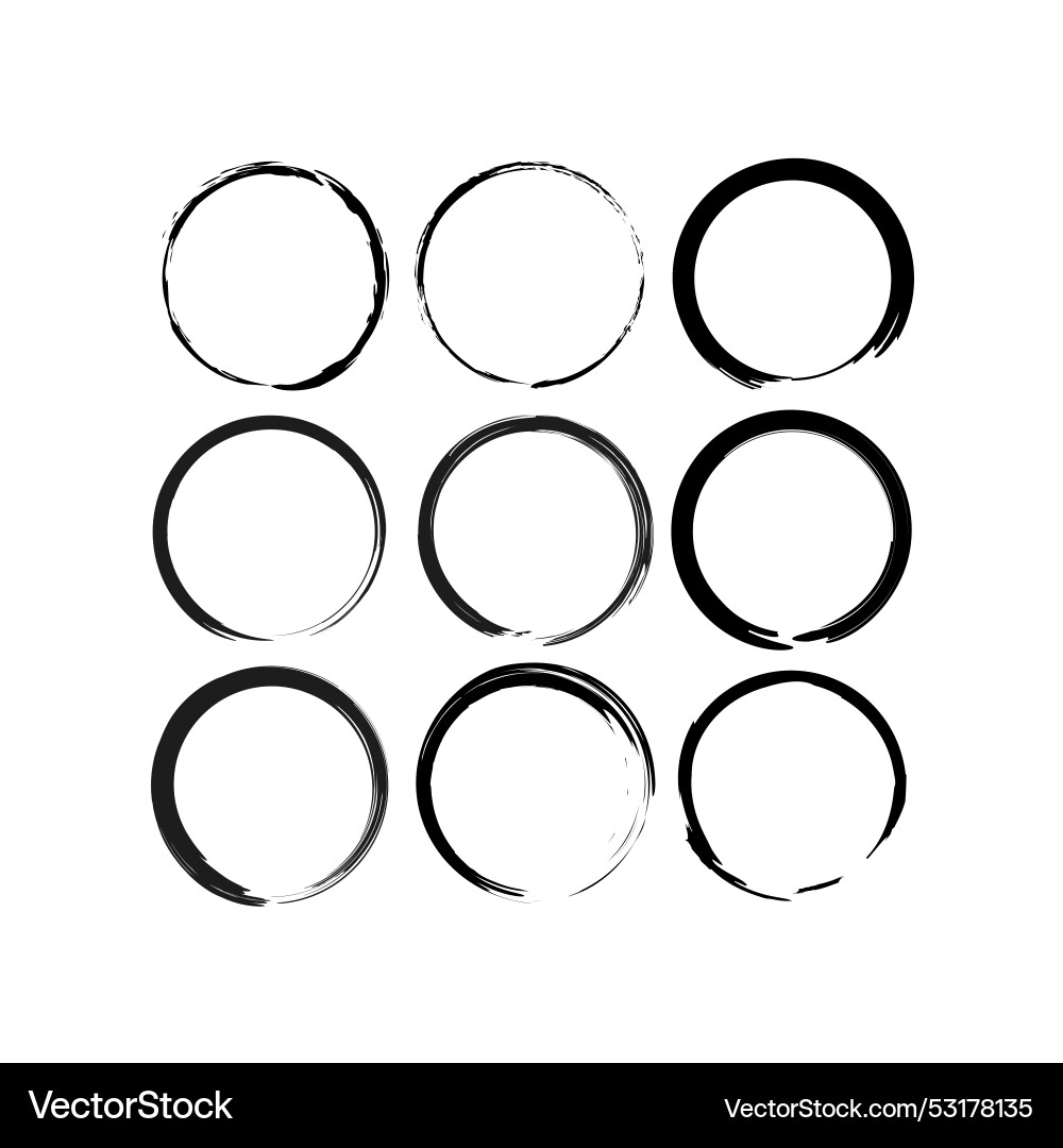 Brush circles in line art style round frame set Brush circles in line art style round frame set vector image