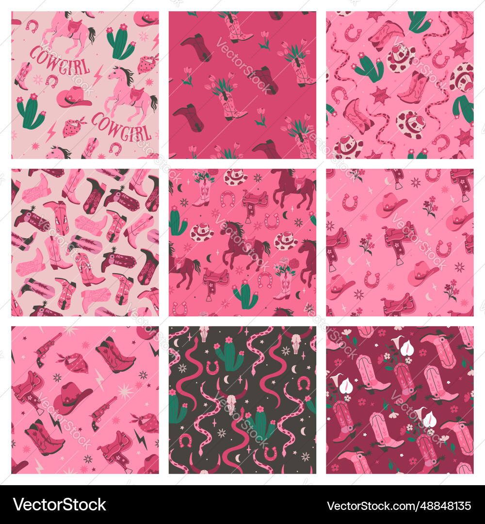 Cowgirl Pattern Set vector image