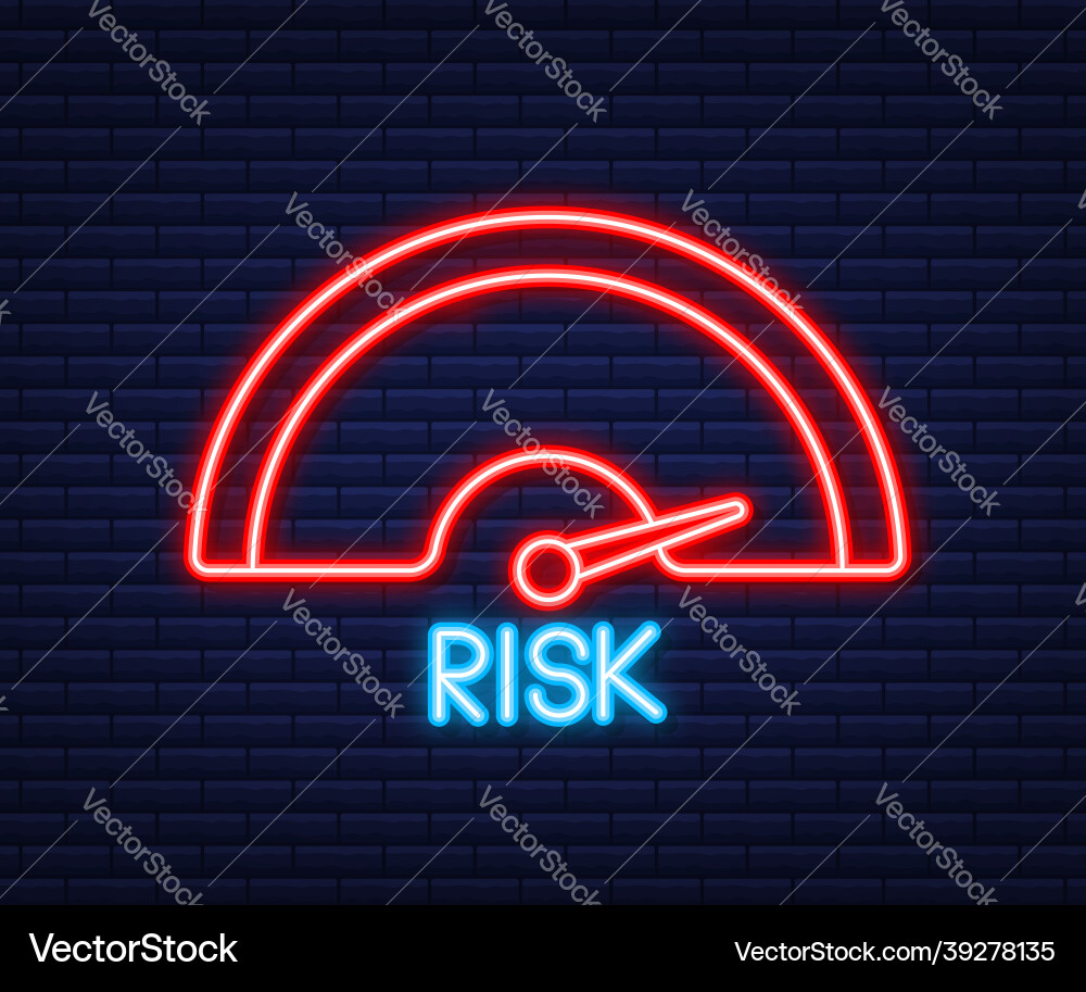 Risk icon on speedometer high meter neon Vector Image