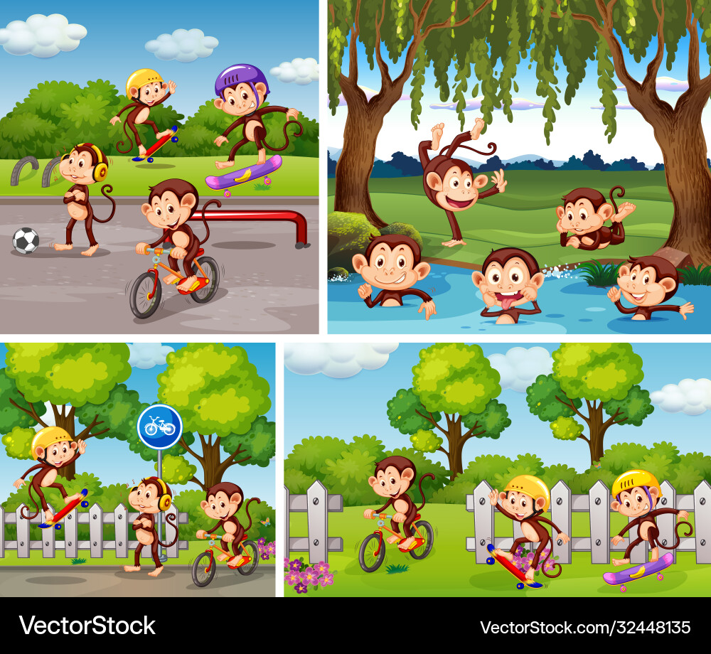 Set monkey in different background Set monkey in different background vector image