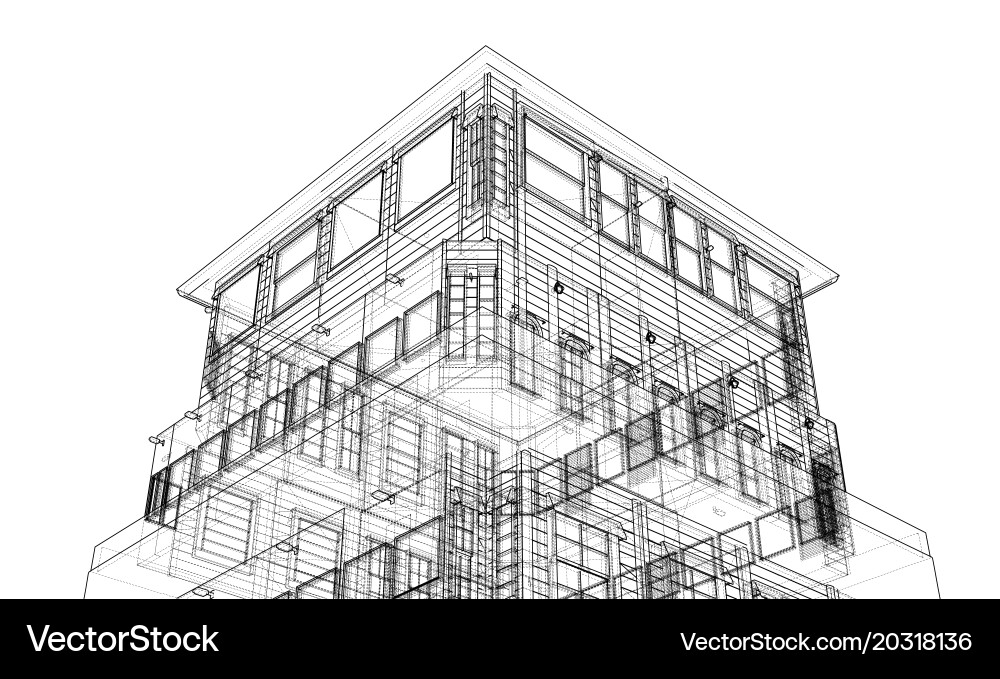 3D Wireframe Building Render vector image