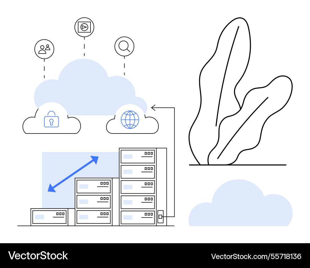 Cloud technology scaling with server data Cloud technology scaling with server data vector image