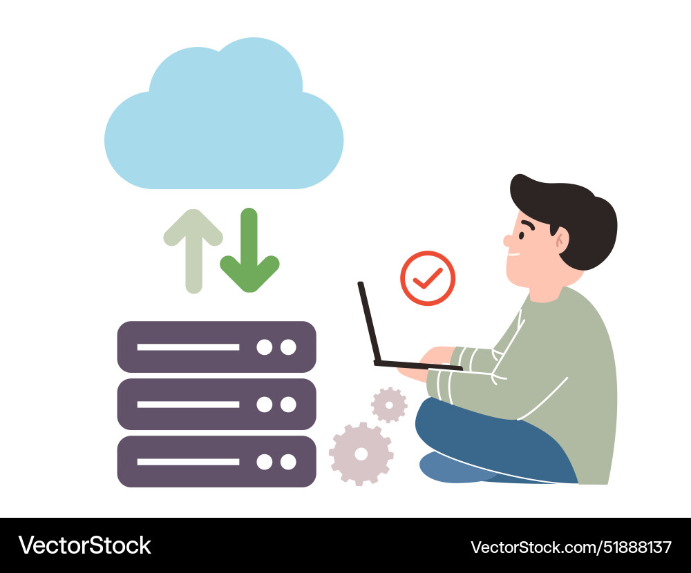 Backup server to the cloud synchronization man Backup server to the cloud synchronization man vector image