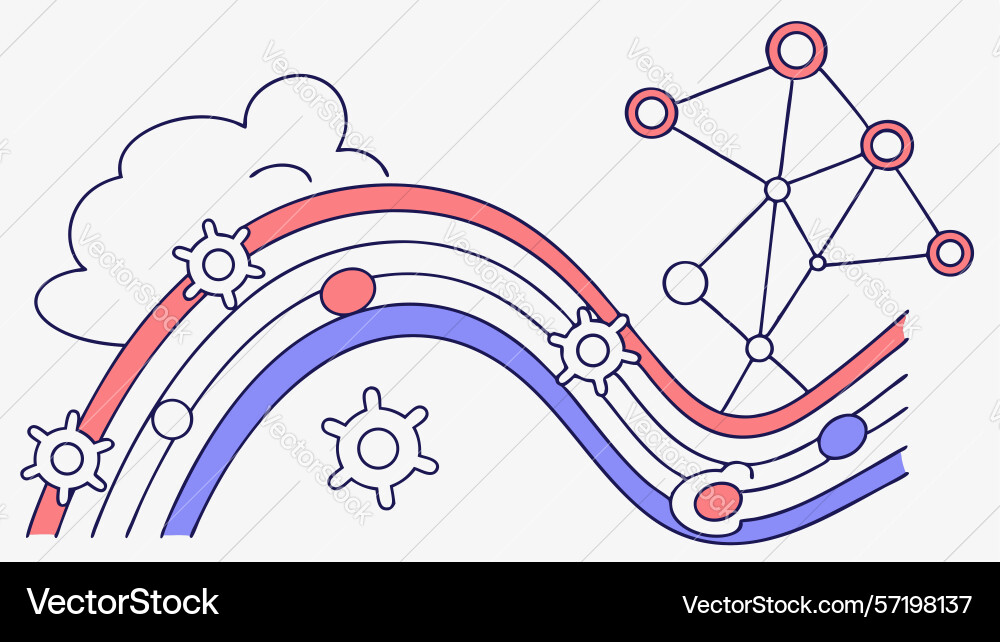 Brain network with gears and waves design Vector Image