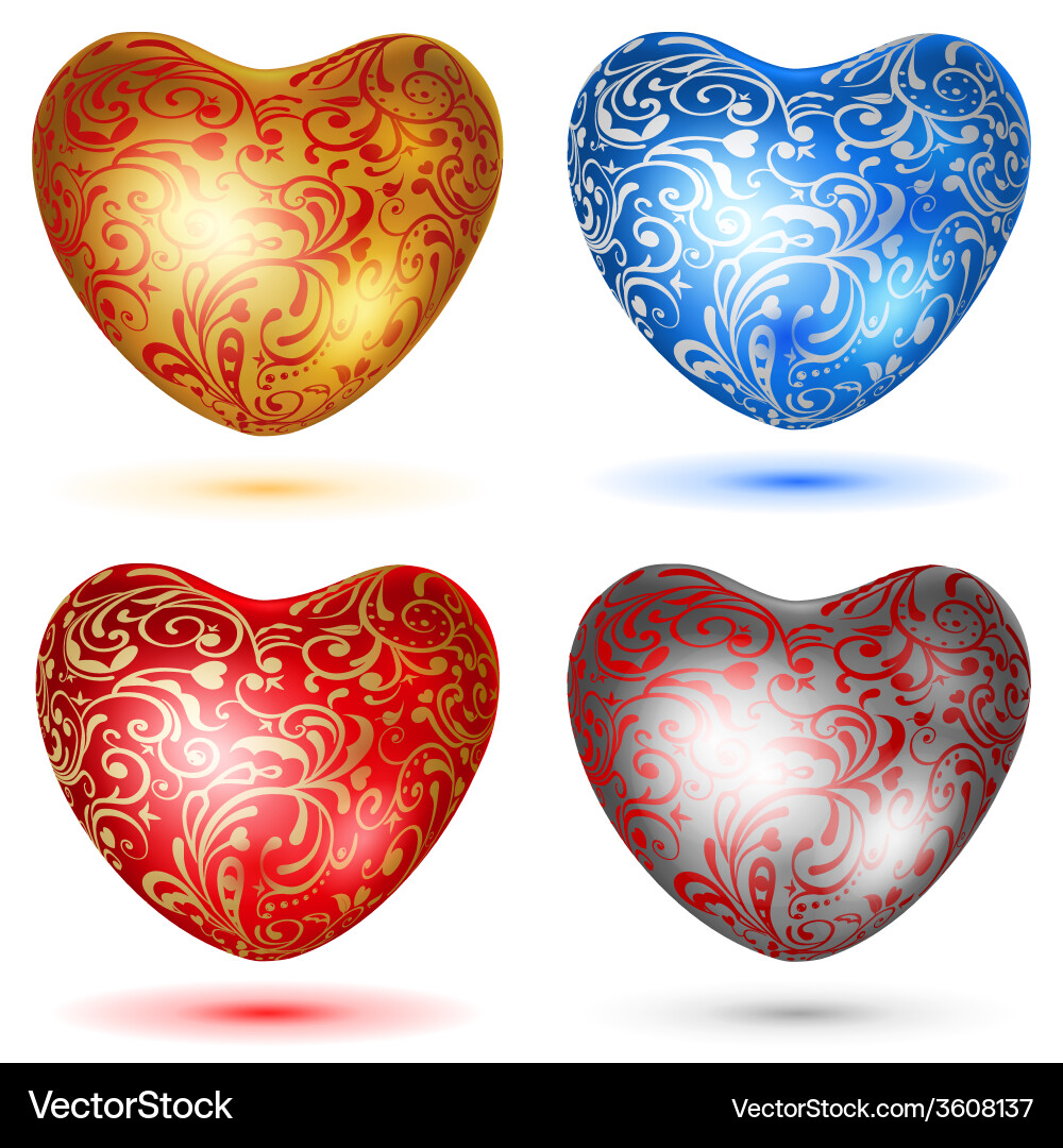 Set of shiny hearts with curls Vector Image