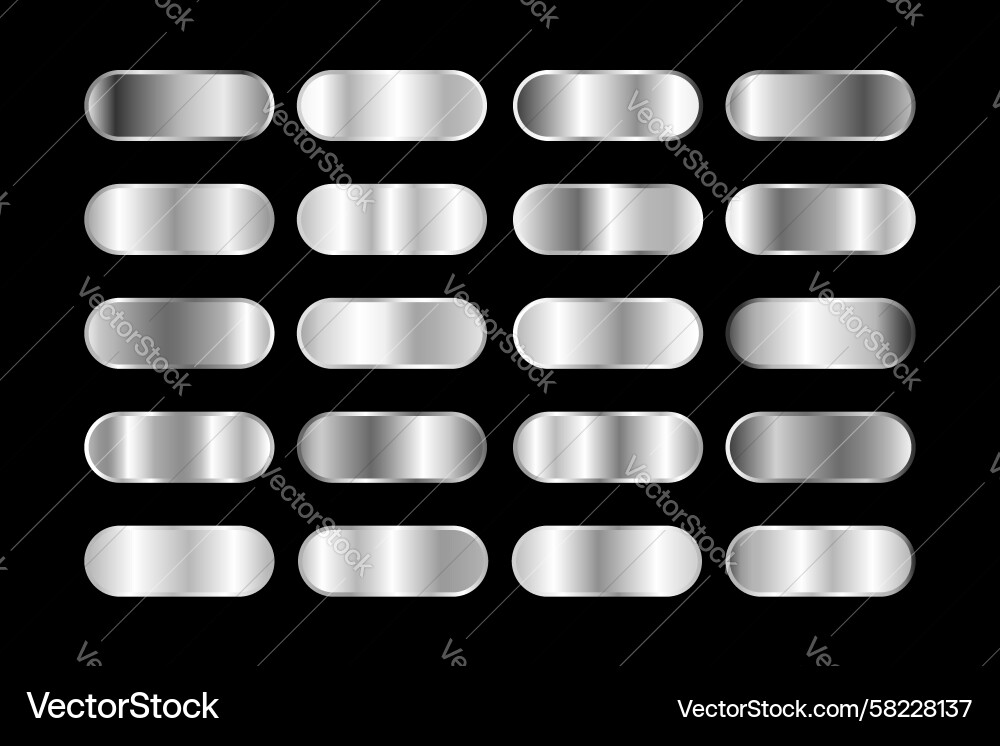 Silver Gradient UI Buttons & Elements Vector Image