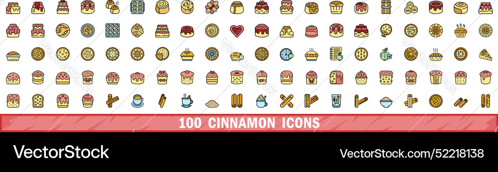 100 cinnamon icons set color line style Vector Image