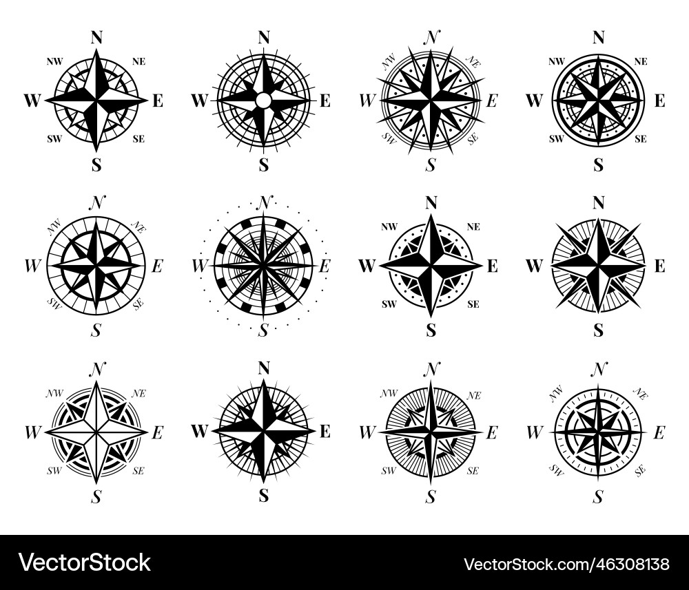 Compass alte Ikonen Vintage Seerosen Compass alte Ikonen Vintage Seerosen vektorbild