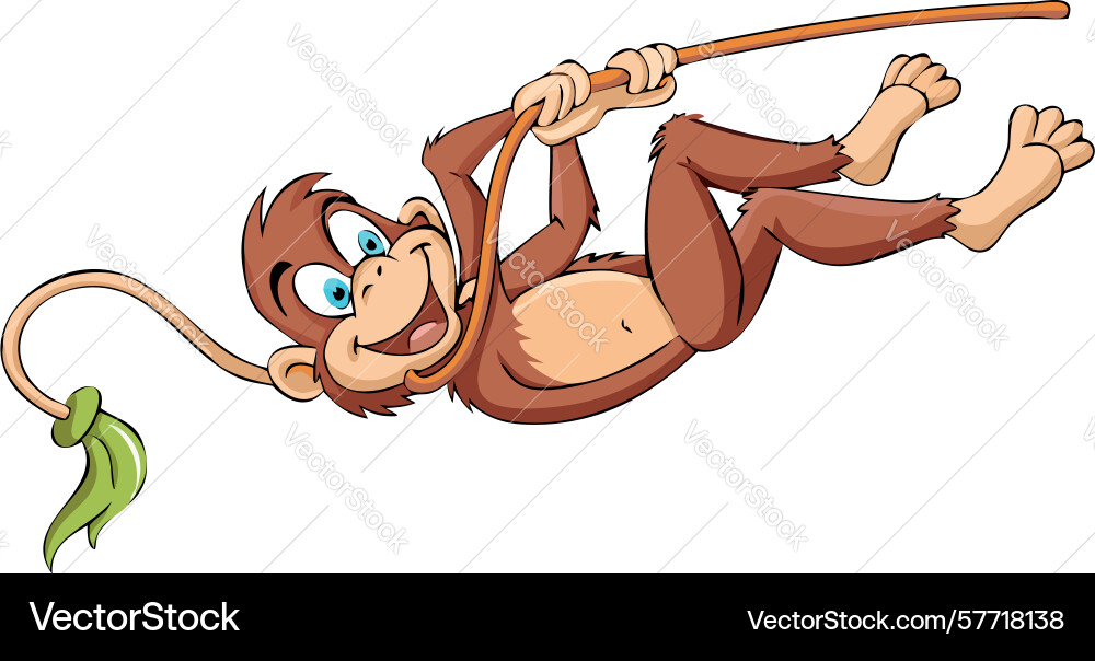 Dynamic monkey hanging and swinging on a branch Vector Image