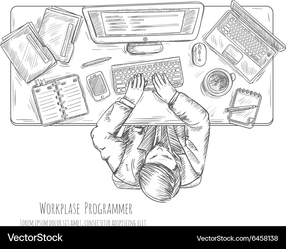 Programmer Workspace Sketch vector image
