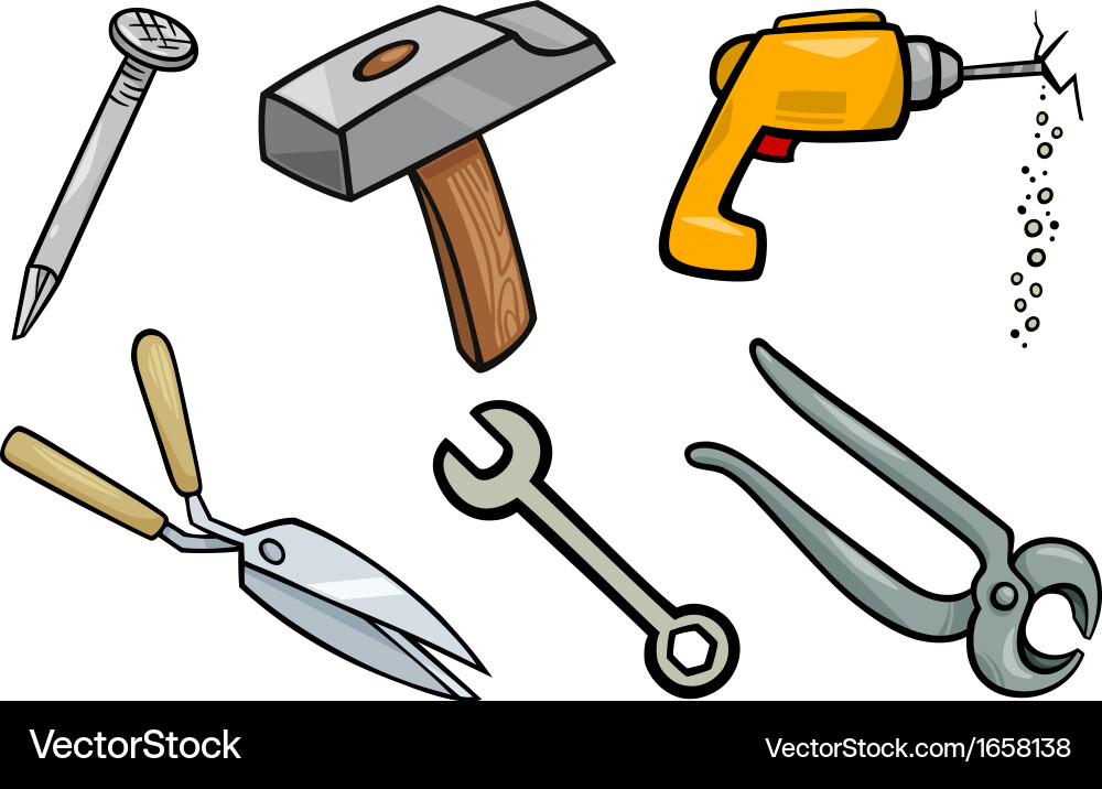 Tools objects cartoon set vector image