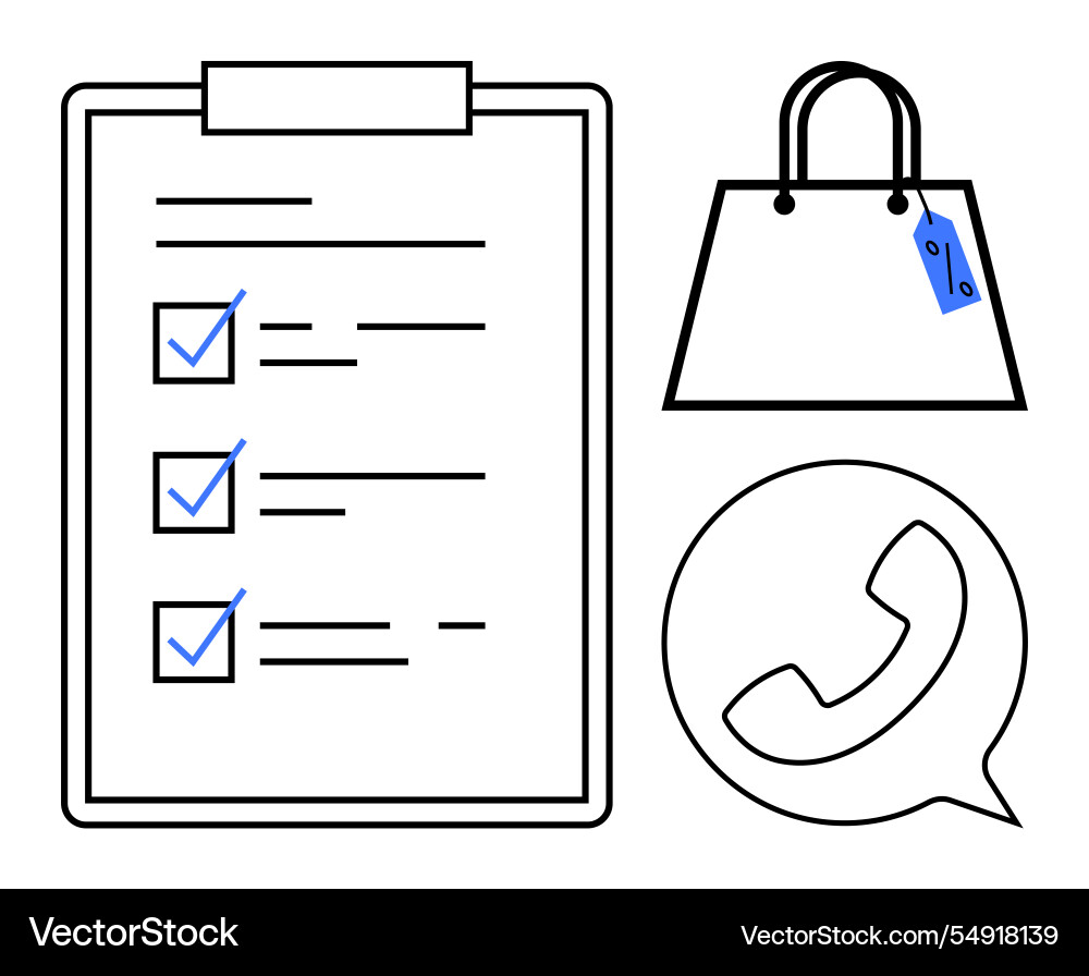 Checklist with shopping bag and call icon for task Checklist with shopping bag and call icon for task vector image