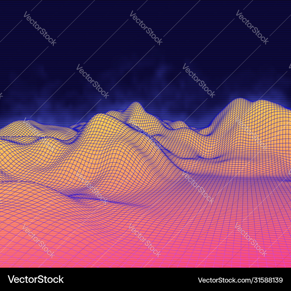 Futuristic abstract wire mesh mountains vector image