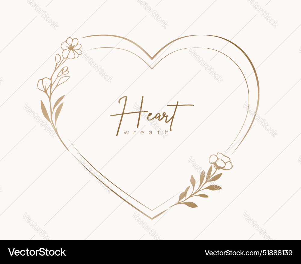 Gold Floral Heart Wreath Vector Image