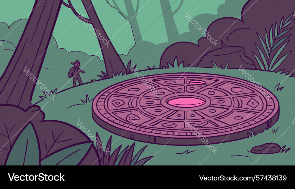 Ornate circular pattern in mysterious forest Vector Image