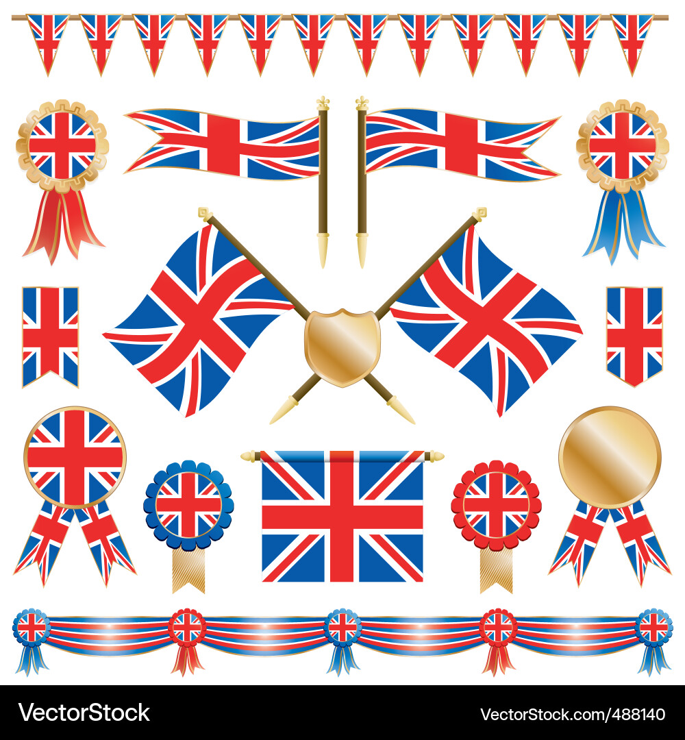 Britische Flaggen und Rosetten Vektorbild