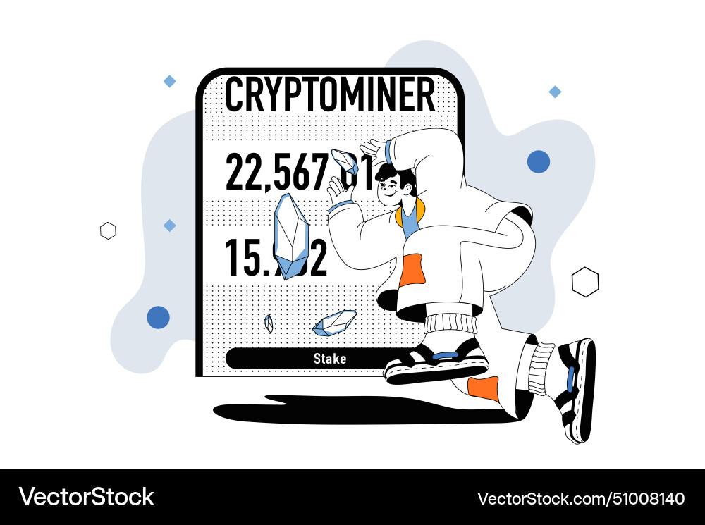 Crypto mining outline web modern concept in flat vector image
