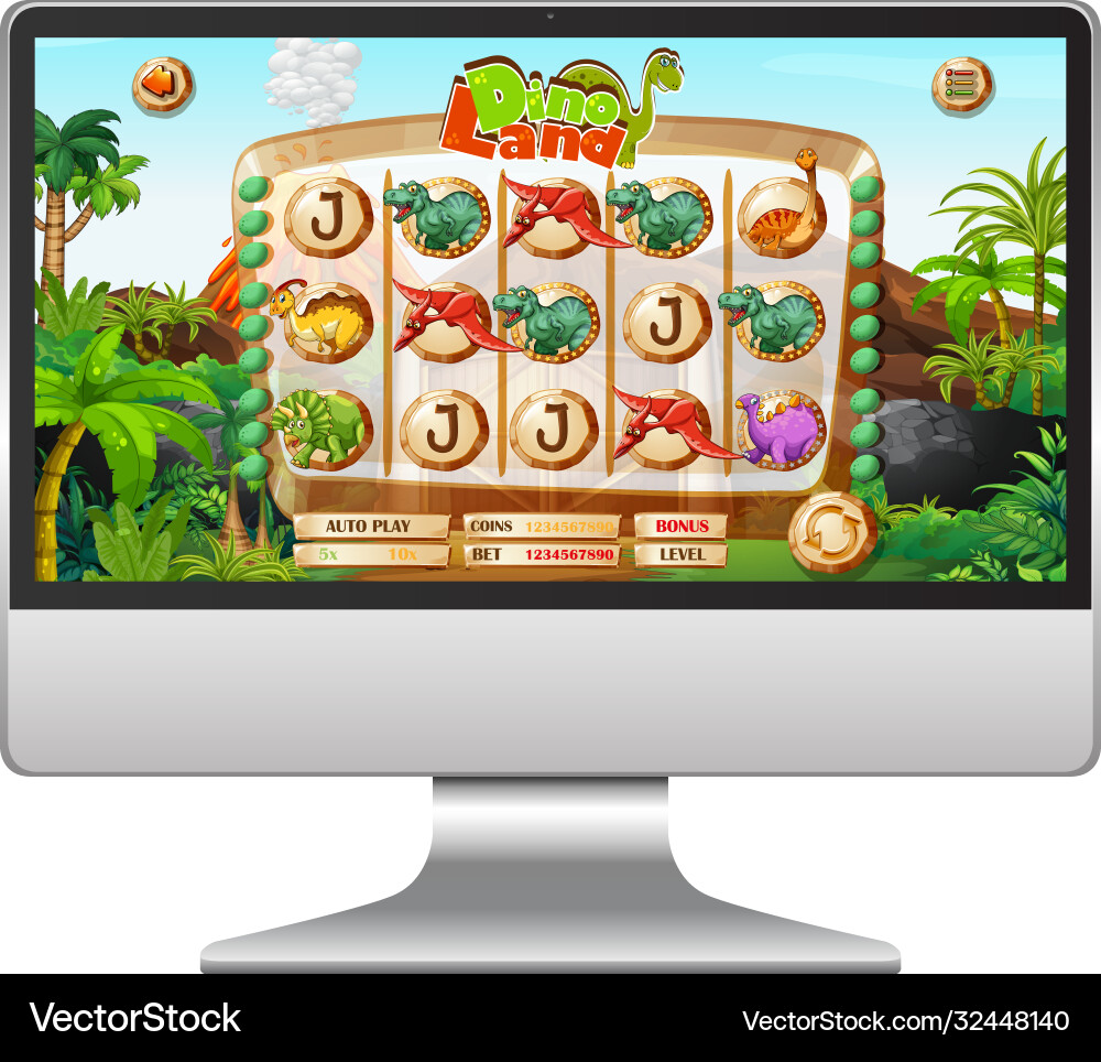Dinosaur game on computer screen Dinosaur game on computer screen vector image