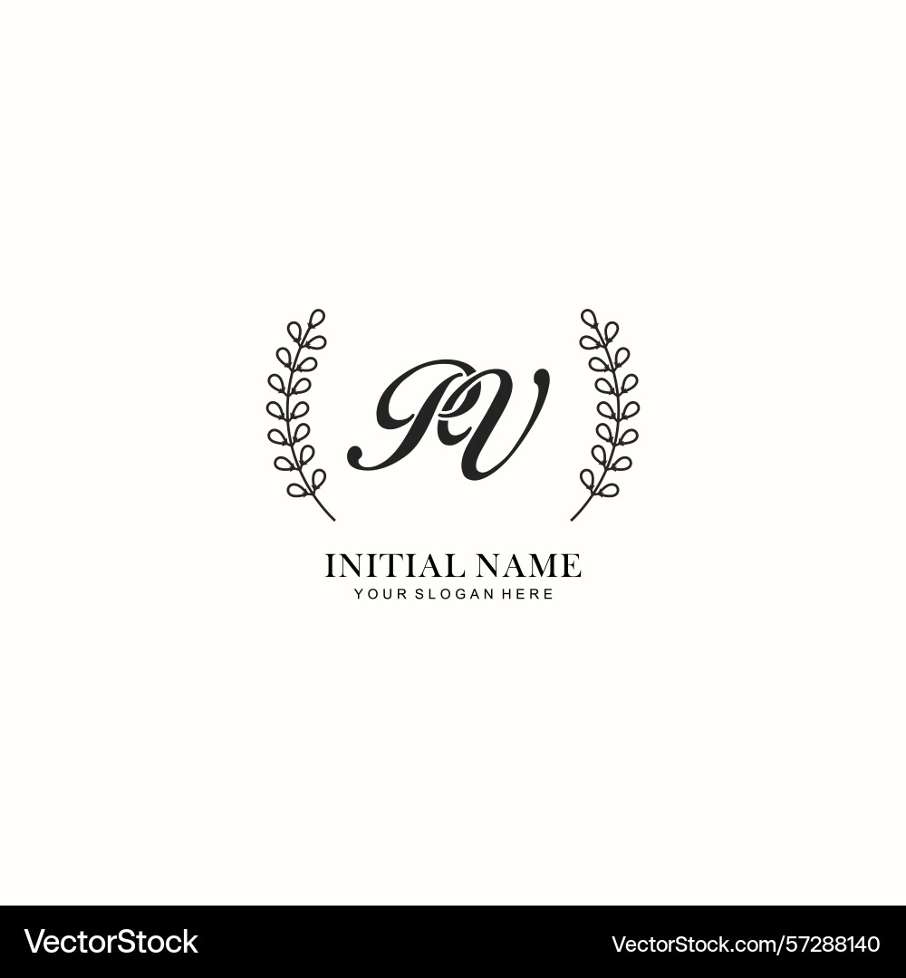 Pv initial logo templates with botanical elements Pv initial logo templates with botanical elements vector image