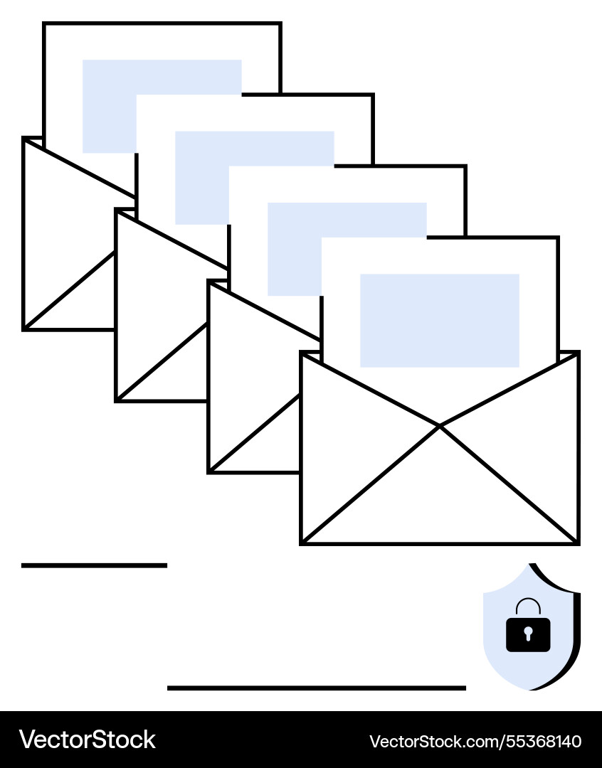 Stack of open envelopes with letters and security Stack of open envelopes with letters and security vector image