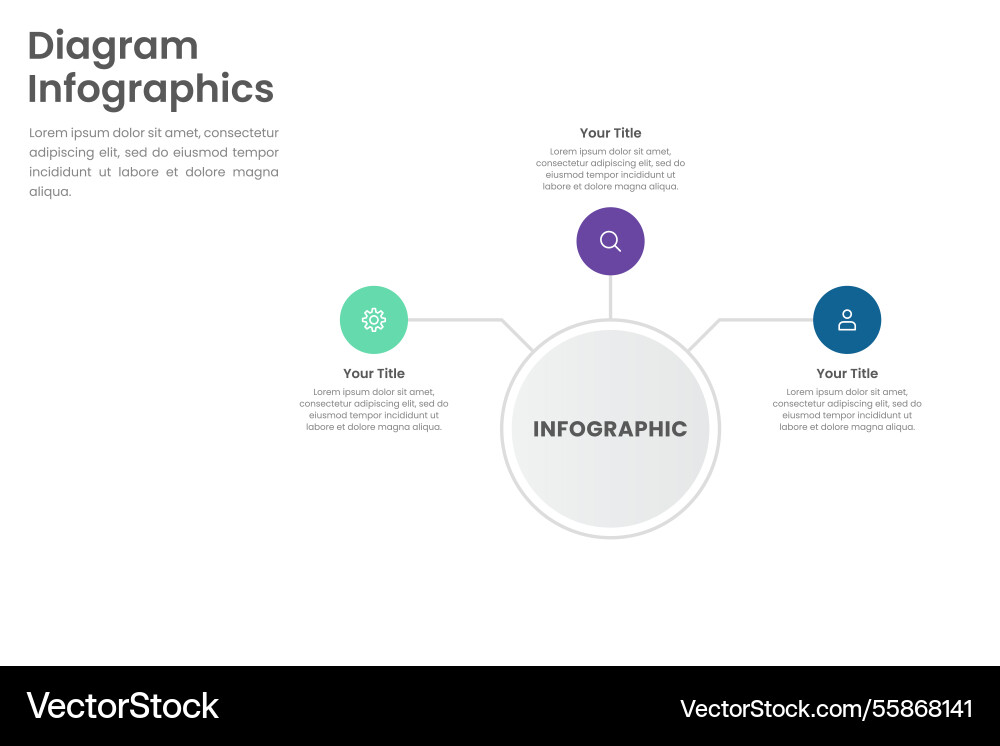 Circular diagram with 3 list of steps Vector Image