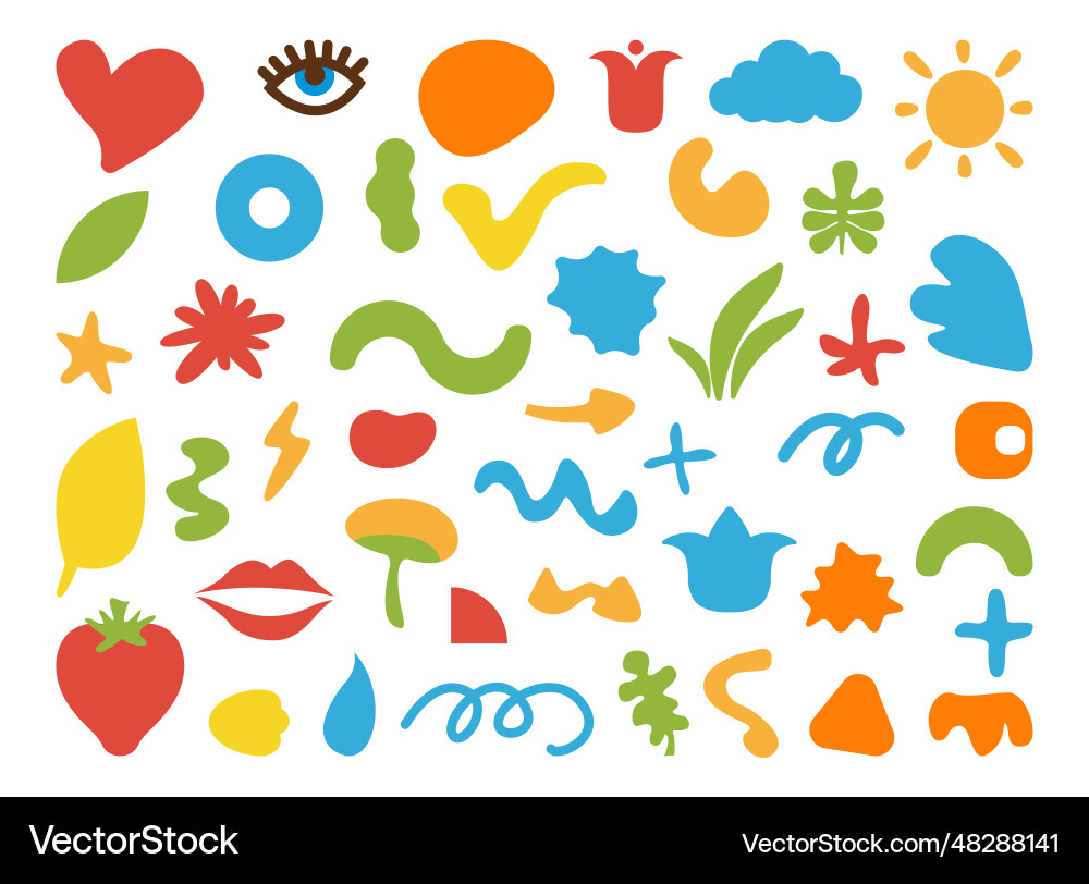 Fruits flowers and plants colorful shapes Fruits flowers and plants colorful shapes vector image