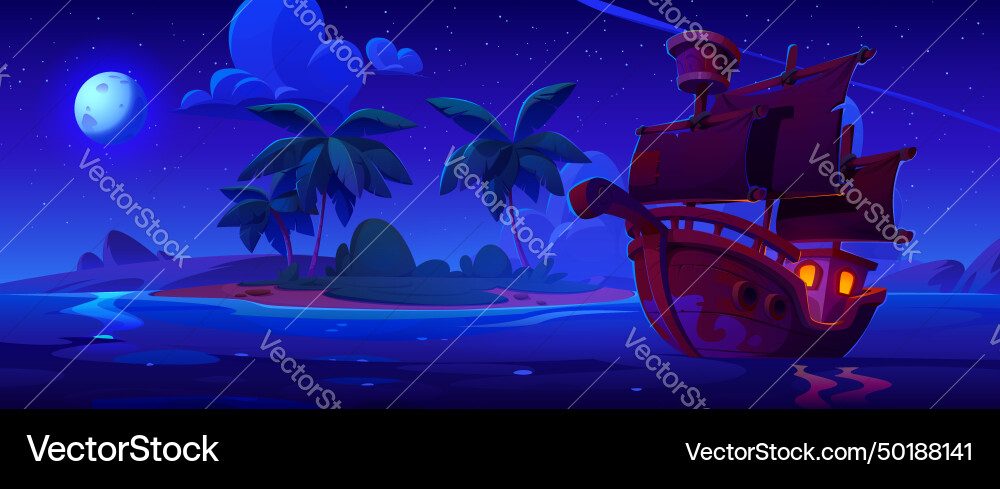 Old sailboat float on sea or ocean water at night Old sailboat float on sea or ocean water at night vector image