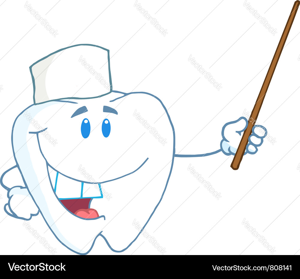 Smiling dental tooth character holding a pointer Vector Image