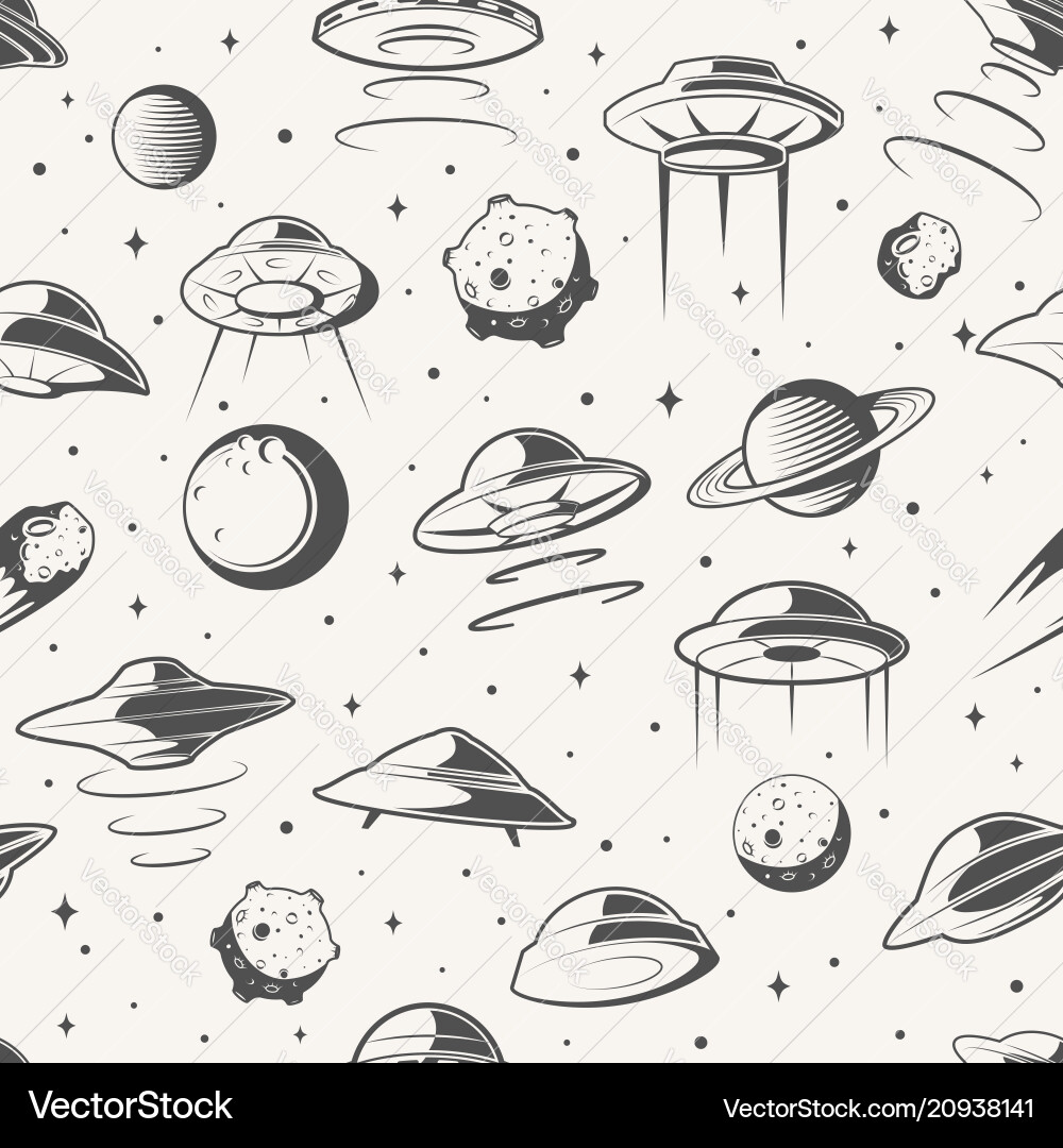 UFO & Planet Seamless Pattern vector image