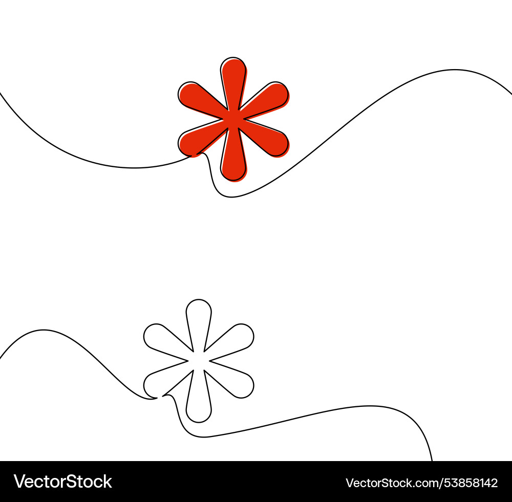 Asterisk symbol in minimalist continuous line Asterisk symbol in minimalist continuous line vector image
