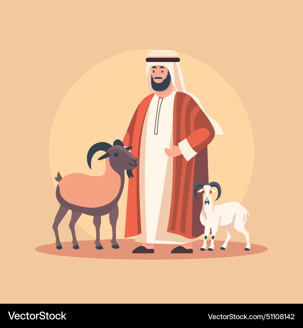 Islamic arabian muslim man with sheep goat in eid Vector Image